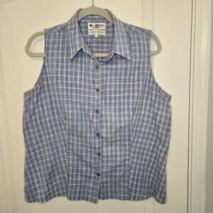 Columbia Women's Cotton Button Up Tank Top Plaid Print Size XL Sleeveless Shirt